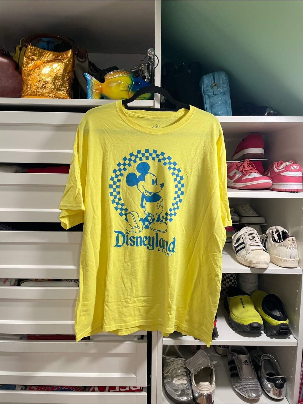 Disney Yellow Short Sleeve Tee with Blue Mickey Disneyland Graphic
